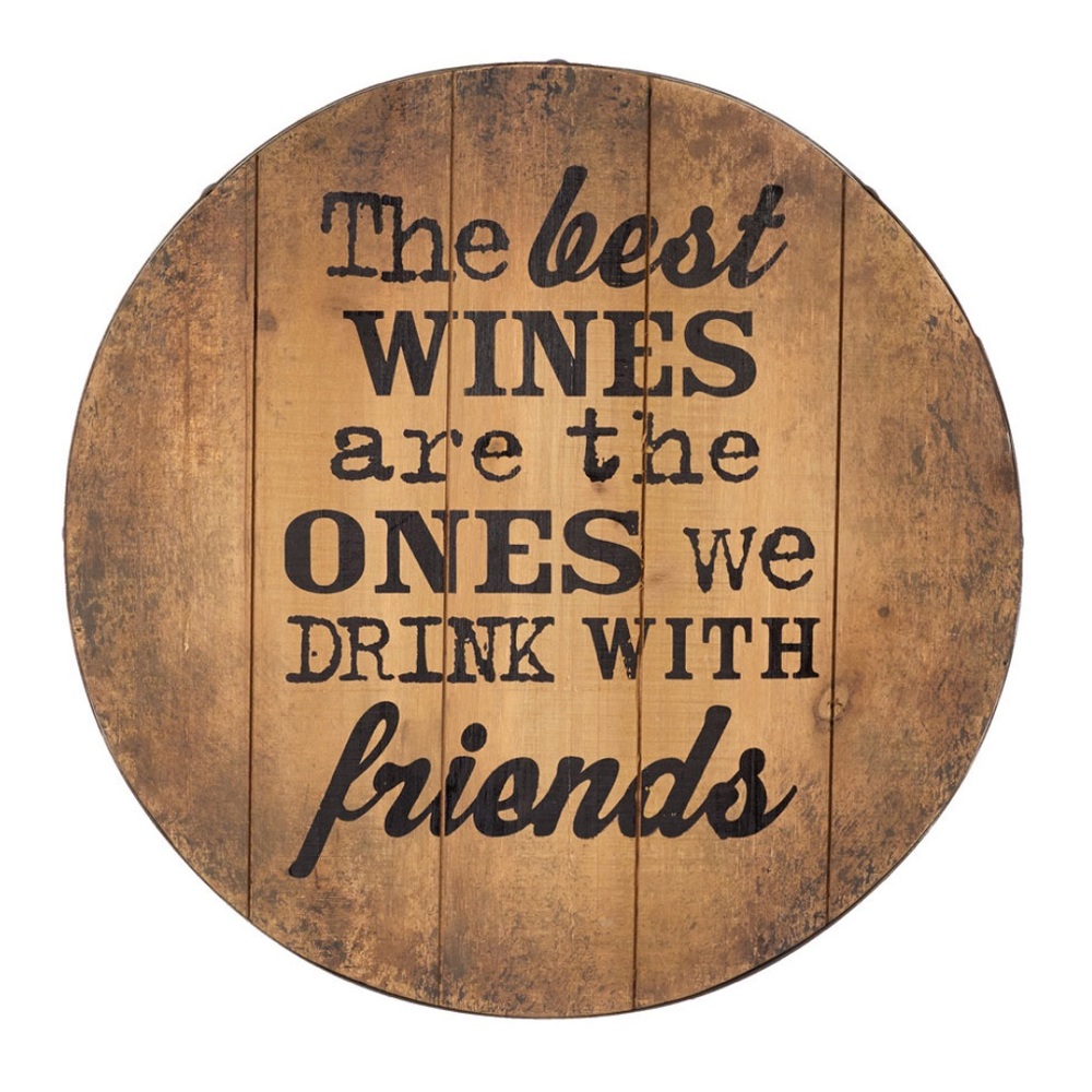 Wooden wall plaque, “The best wines are the ones we drink with friends”.